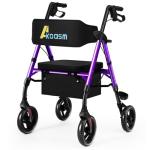 Lightweight Foldable Rollator Walkers for Seniors with Seat - Adult Rolling Walker with Seat and Brakes, 300 Lb Capacity, All Terrain 8" Big Roller Wheels, Adjustable Handles and Seat Height, Purple