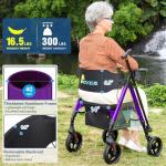 Lightweight Foldable Rollator Walkers for Seniors with Seat - Adult Rolling Walker with Seat and Brakes, 300 Lb Capacity, All Terrain 8" Big Roller Wheels, Adjustable Handles and Seat Height, Purple