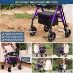 Lightweight Foldable Rollator Walkers for Seniors with Seat - Adult Rolling Walker with Seat and Brakes, 300 Lb Capacity, All Terrain 8" Big Roller Wheels, Adjustable Handles and Seat Height, Purple