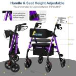 Lightweight Foldable Rollator Walkers for Seniors with Seat - Adult Rolling Walker with Seat and Brakes, 300 Lb Capacity, All Terrain 8" Big Roller Wheels, Adjustable Handles and Seat Height, Purple