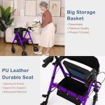 Lightweight Foldable Rollator Walkers for Seniors with Seat - Adult Rolling Walker with Seat and Brakes, 300 Lb Capacity, All Terrain 8" Big Roller Wheels, Adjustable Handles and Seat Height, Purple