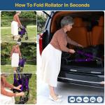 Lightweight Foldable Rollator Walkers for Seniors with Seat - Adult Rolling Walker with Seat and Brakes, 300 Lb Capacity, All Terrain 8" Big Roller Wheels, Adjustable Handles and Seat Height, Purple