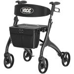 Walker with Seat for Seniors, VOCIC Heavy Duty Walker 4 Wheel Rollator for Seniors, Aluminum Folding Rolling Walker w/Seat-rest, Pouch, Backrest-Inky Black