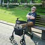 Walker with Seat for Seniors, VOCIC Heavy Duty Walker 4 Wheel Rollator for Seniors, Aluminum Folding Rolling Walker w/Seat-rest, Pouch, Backrest-Inky Black