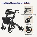 Walker with Seat for Seniors, VOCIC Heavy Duty Walker 4 Wheel Rollator for Seniors, Aluminum Folding Rolling Walker w/Seat-rest, Pouch, Backrest-Inky Black