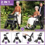 Heavy Duty Rollator Walker for Seniors with Seat, Foldable 2 in 1 Rolling Wal...