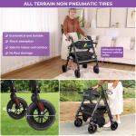 Heavy Duty Rollator Walker for Seniors with Seat, Foldable 2 in 1 Rolling Wal...