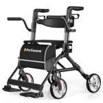 Rollator Walkers for Seniors with Seat, Walker Wheelchair Combo, Lightweight Foldable Wheelchairs for Adults, Rolling Walker All Terrain, 2 in 1 Walker Wheelchair with Cup Holder& Bag,Black