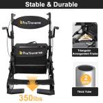 Rollator Walkers for Seniors with Seat, Walker Wheelchair Combo, Lightweight Foldable Wheelchairs for Adults, Rolling Walker All Terrain, 2 in 1 Walker Wheelchair with Cup Holder& Bag,Black