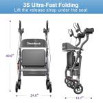 BlessReach Heavy Duty Upright Rollator Walker for Seniors, 450lb Capacity, 6 Height Adjustments, 8" All-Terrain Wheels, Padded Seat & Backrest, Easy Assembly, Foldable Design (Black)