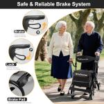 Rollator Walkers for Seniors with Seat, Walker Wheelchair Combo, Lightweight Foldable Wheelchairs for Adults, Rolling Walker All Terrain, 2 in 1 Walker Wheelchair with Cup Holder& Bag,Black