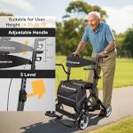 Rollator Walkers for Seniors with Seat, Walker Wheelchair Combo, Lightweight Foldable Wheelchairs for Adults, Rolling Walker All Terrain, 2 in 1 Walker Wheelchair with Cup Holder& Bag,Black