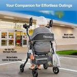 BlessReach Heavy Duty Upright Rollator Walker for Seniors, 450lb Capacity, 6 Height Adjustments, 8" All-Terrain Wheels, Padded Seat & Backrest, Easy Assembly, Foldable Design (Black)