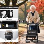 Rollator Walkers for Seniors with Seat, Walker Wheelchair Combo, Lightweight Foldable Wheelchairs for Adults, Rolling Walker All Terrain, 2 in 1 Walker Wheelchair with Cup Holder& Bag,Black