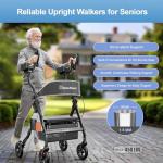 BlessReach Heavy Duty Upright Rollator Walker for Seniors, 450lb Capacity, 6 Height Adjustments, 8" All-Terrain Wheels, Padded Seat & Backrest, Easy Assembly, Foldable Design (Black)