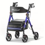 Foldable Rollator Walkers with Seat for Seniors, 350 lb Capacity, 8'' Big Wheels, 6-Position Height, Premium Hybrid Rolling Walker - Aluminum and Carbon Steel