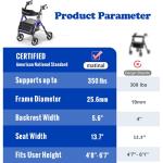 Foldable Rollator Walkers with Seat for Seniors, 350 lb Capacity, 8'' Big Wheels, 6-Position Height, Premium Hybrid Rolling Walker - Aluminum and Carbon Steel