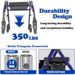 Foldable Rollator Walkers with Seat for Seniors, 350 lb Capacity, 8'' Big Wheels, 6-Position Height, Premium Hybrid Rolling Walker - Aluminum and Carbon Steel