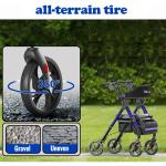 Foldable Rollator Walkers with Seat for Seniors, 350 lb Capacity, 8'' Big Wheels, 6-Position Height, Premium Hybrid Rolling Walker - Aluminum and Carbon Steel