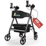 Heavy Duty Upright Walker, Rollator Walkers for Seniors, Foldable Stand Up Rolling Walker with Seat, Adjustable Padded Seat and Handle, Aluminum, All-Terrain Wheels, 450 Lb. Weight Capacity, Grey