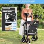 Heavy Duty Upright Walker, Rollator Walkers for Seniors, Foldable Stand Up Rolling Walker with Seat, Adjustable Padded Seat and Handle, Aluminum, All-Terrain Wheels, 450 Lb. Weight Capacity, Grey