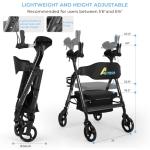 Heavy Duty Upright Walker, Rollator Walkers for Seniors, Foldable Stand Up Rolling Walker with Seat, Adjustable Padded Seat and Handle, Aluminum, All-Terrain Wheels, 450 Lb. Weight Capacity, Grey