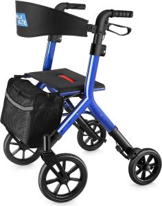 Rollator Walker W/Seat- Fold Up Heavy Duty Mobility Walking Aid for Adult Blue