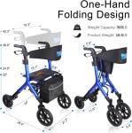 Rollator Walker W/Seat- Fold Up Heavy Duty Mobility Walking Aid for Adult Blue