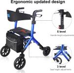 Rollator Walker W/Seat- Fold Up Heavy Duty Mobility Walking Aid for Adult Blue
