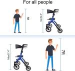 Rollator Walker W/Seat- Fold Up Heavy Duty Mobility Walking Aid for Adult Blue