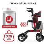 Walkers for Seniors, Rollator Walker with Seat, 350 lb Weight Capacity, 18" Big Seat, 8" All-Terrain Wheels, 6-Level Adjustable Height, Lightweight Aluminum Frame Rollator Walkers for Seniors (Red)