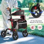 Walkers for Seniors, Rollator Walker with Seat, 350 lb Weight Capacity, 18" Big Seat, 8" All-Terrain Wheels, 6-Level Adjustable Height, Lightweight Aluminum Frame Rollator Walkers for Seniors (Red)