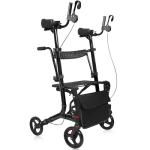 Sunderwell Upright Walker for Seniors & Adults with Seat 450 lb Capacity, Stand Up Walkers Foldable, 19.8 lbs Lightweight, Adjustable Arms, 10-Inch Big Wheels for All Terrain Rollator Walker (Black02)