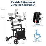 Sunderwell Upright Walker for Seniors & Adults with Seat 450 lb Capacity, Stand Up Walkers Foldable, 19.8 lbs Lightweight, Adjustable Arms, 10-Inch Big Wheels for All Terrain Rollator Walker (Black02)