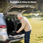 Sunderwell Upright Walker for Seniors & Adults with Seat 450 lb Capacity, Stand Up Walkers Foldable, 19.8 lbs Lightweight, Adjustable Arms, 10-Inch Big Wheels for All Terrain Rollator Walker (Black02)