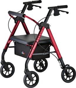NOVA Star Heavy Duty Bariatric Rollator Walker with Extra Wide Padded Seat, 8" Wheels, Fold Lock Feature, Rolling Walker with Adjustable Seat Height & 450 lbs. Weight Capacity, Red/Standard