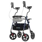 ELENKER All Terrain Upright Rollator Walker with Seat, Foldable Stand Up Walkers for Seniors with Armrest, Front Pouch, 10” Wheels, Fully Adjustment Frame, Blue