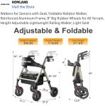 Homland Foldable Rollator Walker with Seat, 8" All-Terrain Wheels, #R022