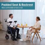 ELENKER All Terrain Upright Rollator Walker with Seat, Foldable Stand Up Walkers for Seniors with Armrest, Front Pouch, 10” Wheels, Fully Adjustment Frame, Blue