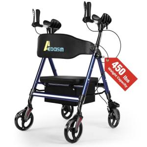 Heavy Duty Upright Walker, Rollator Walkers for Seniors with Seat, Foldable Stand Up Rolling Walker, Standing Walkers for Seniors, Adjustable Seat & Handle, Aluminum, 450 Lb. Weight Capacity, Blue