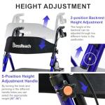 BlessReach Lightweight Foldable Rollator Walkers with Seat for Seniors, 350 lb Capacity, 5-Position Adjustable Height, Premium Hybrid Rolling Walker - Aluminum and Carbon Steel (Blue)