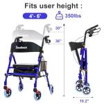 BlessReach Lightweight Foldable Rollator Walkers with Seat for Seniors, 350 lb Capacity, 5-Position Adjustable Height, Premium Hybrid Rolling Walker - Aluminum and Carbon Steel (Blue)