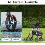 Foldable Rollator Walkers with Seat for Seniors, 350 lb Capacity, 8'' Big Wheels, 6-Position Height, Premium Hybrid Rolling Walker - Aluminum and Carbon Steel (Silver)