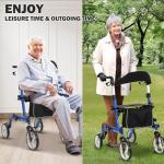 Rollator Walker with Seat, 2 in 1 Transport Wheelchair for Seniors, Folding Walker Wheelchair Combo All Terrain, Medical Walking for Adults with Brakes, Backrest, 300 Lb. Weight Capacity