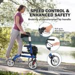 Rollator Walker with Seat, 2 in 1 Transport Wheelchair for Seniors, Folding Walker Wheelchair Combo All Terrain, Medical Walking for Adults with Brakes, Backrest, 300 Lb. Weight Capacity