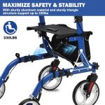 Rollator Walker with Seat, 2 in 1 Transport Wheelchair for Seniors, Folding Walker Wheelchair Combo All Terrain, Medical Walking for Adults with Brakes, Backrest, 300 Lb. Weight Capacity