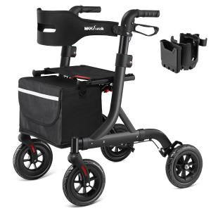 All-Terrain Rollator Walker for Seniors Rubber Wheels Foldable Lightweight 300lb