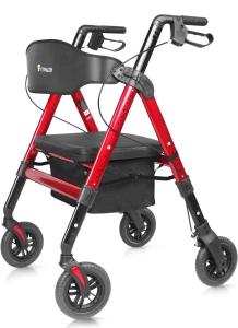 Flyingjoy 2 In 1 Rollator Walker Transport Chair Heavy Duty-Red-New In Box