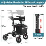 All-Terrain Rollator Walker for Seniors Rubber Wheels Foldable Lightweight 300lb