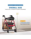 Flyingjoy 2 In 1 Rollator Walker Transport Chair Heavy Duty-Red-New In Box